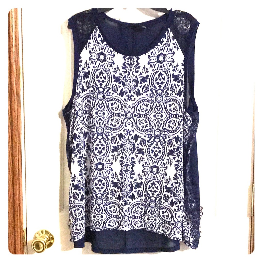 Blue and White Damask Top (a.n.a)